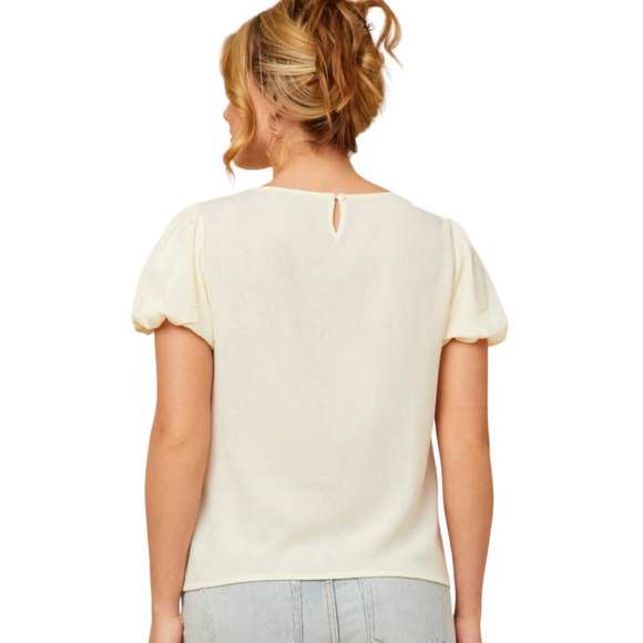 Hayden of Los Angeles | Crochet Quilted V Neck Puff Sleeve Top - Picture 5 of 11